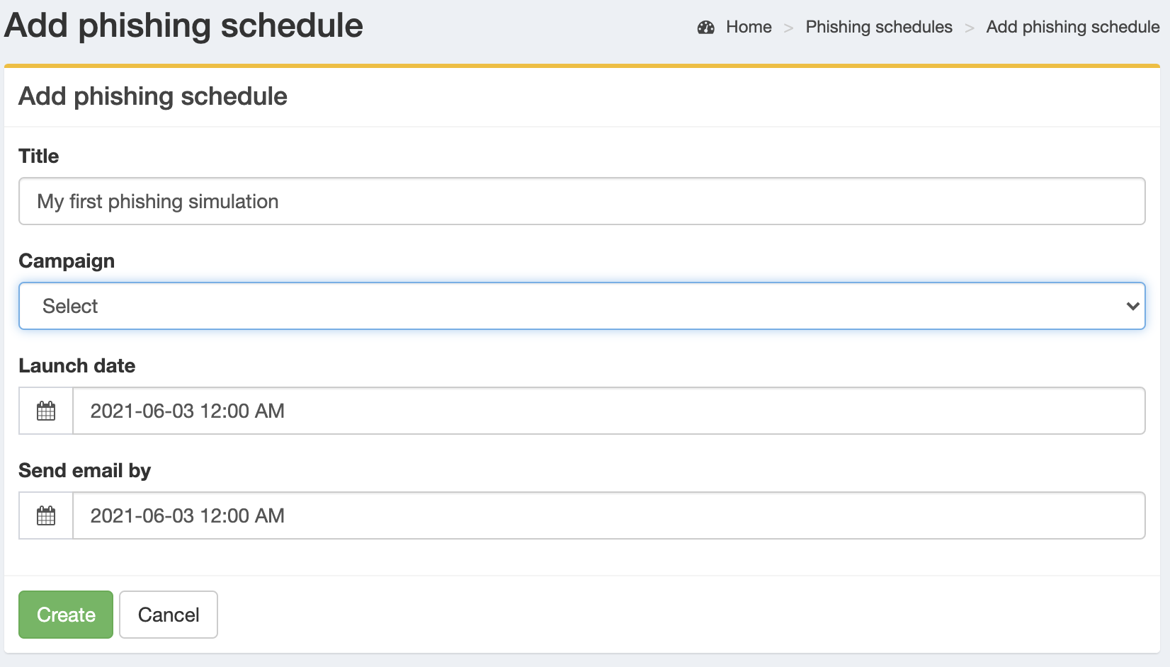 Schedule phishing campaign